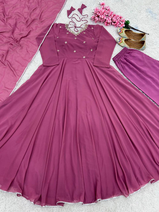 Mauve Flared Anarkali Suit Set with Dupatta for Women Elegant Party Wear by Jagraa