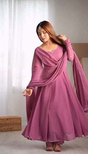 Mauve Flared Anarkali Suit Set with Dupatta for Women Elegant Party Wear by Jagraa