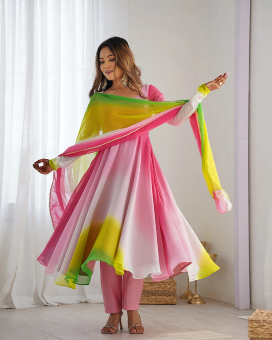 Multicolor Ombre Anarkali Suit Set with Dupatta for Women | Stylish Party Wear by Jagraa