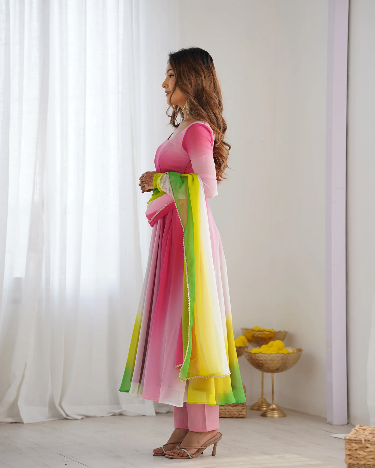Multicolor Ombre Anarkali Suit Set with Dupatta for Women | Stylish Party Wear by Jagraa