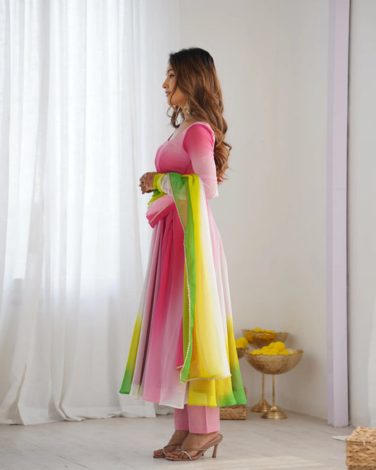 Multicolor Ombre Anarkali Suit Set with Dupatta for Women | Stylish Party Wear by Jagraa
