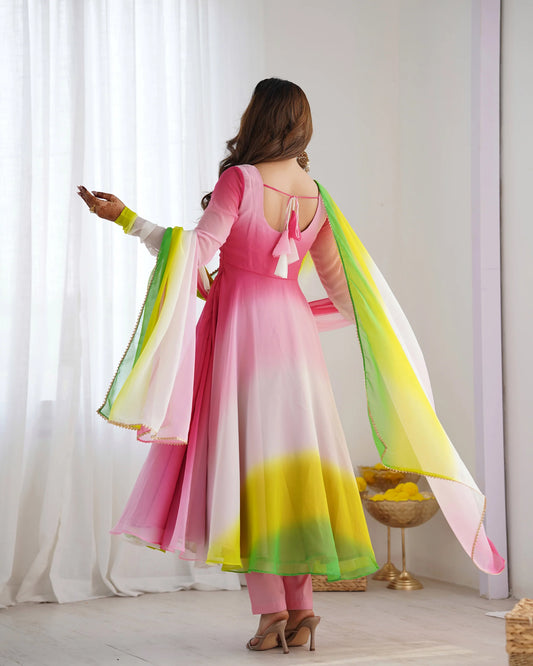 Multicolor Ombre Anarkali Suit Set with Dupatta for Women | Stylish Party Wear by Jagraa
