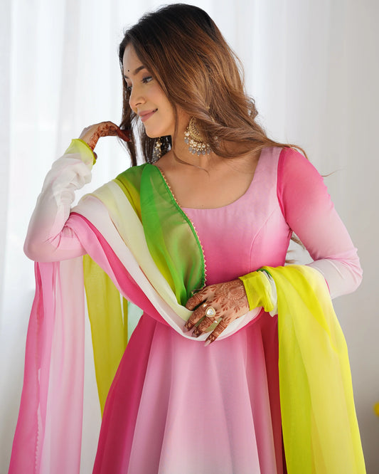 Multicolor Ombre Anarkali Suit Set with Dupatta for Women | Stylish Party Wear by Jagraa