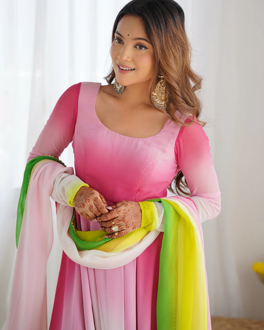 Multicolor Ombre Anarkali Suit Set with Dupatta for Women | Stylish Party Wear by Jagraa