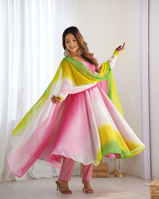 Multicolor Ombre Anarkali Suit Set with Dupatta for Women | Stylish Party Wear by Jagraa