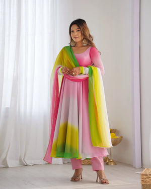 Multicolor Ombre Anarkali Suit Set with Dupatta for Women | Stylish Party Wear by Jagraa