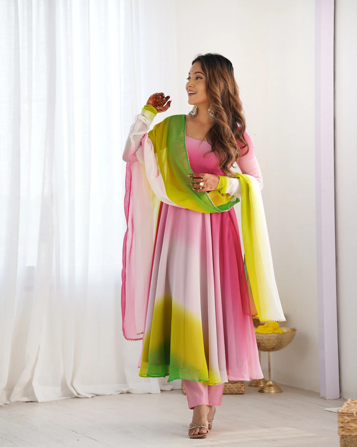 Multicolor Ombre Anarkali Suit Set with Dupatta for Women | Stylish Party Wear by Jagraa