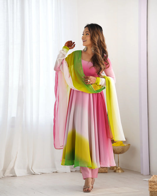 Multicolor Ombre Anarkali Suit Set with Dupatta for Women | Stylish Party Wear by Jagraa
