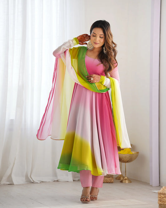 Multicolor Ombre Anarkali Suit Set with Dupatta for Women | Stylish Party Wear by Jagraa