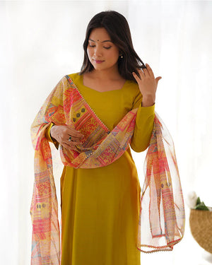 Mustard Straight Kurta Pant Set with Printed Dupatta for Women | Elegant Ethnic Wear by Jagraa