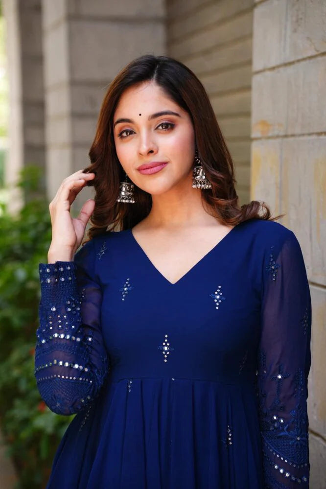 Navy Blue Georgette Anarkali Suit Set with Dupatta for Women Festive & Party Wear by Jagraa