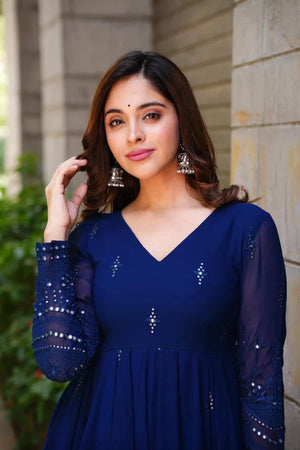Navy Blue Georgette Anarkali Suit Set with Dupatta for Women Festive & Party Wear by Jagraa