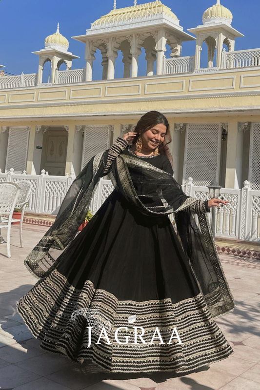 Noorjahan Black Color Embroidered Work Anarkali Suit Set