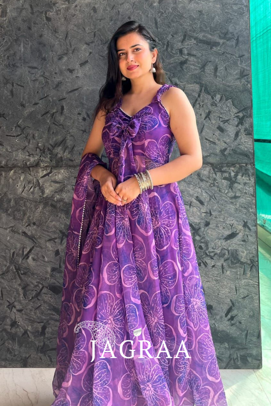 Opulent Purple Color Digital Printed Anarkali Suit