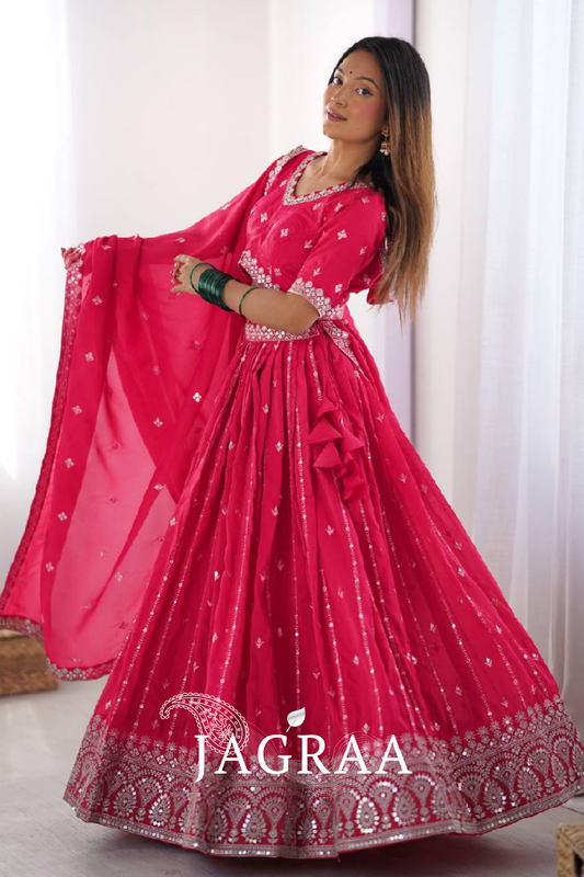 Sequence Embroidery Work Crepe Silk Red Lehenga Choli For Wedding