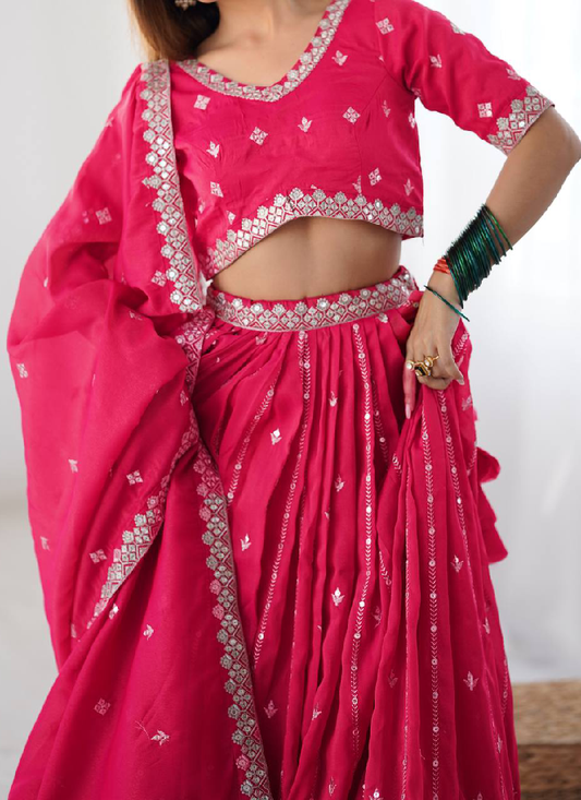 Prettiest Silk Zari Embroidery Work Pink Festival Wear Lehenga Choli