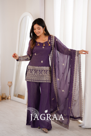 Purple Color Soft Crunchy Silk Sharara Suit
