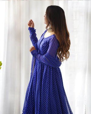 Royal Blue Striped Anarkali Suit Set with Dupatta for Women | Elegant Ethnic Wear by Jagraa