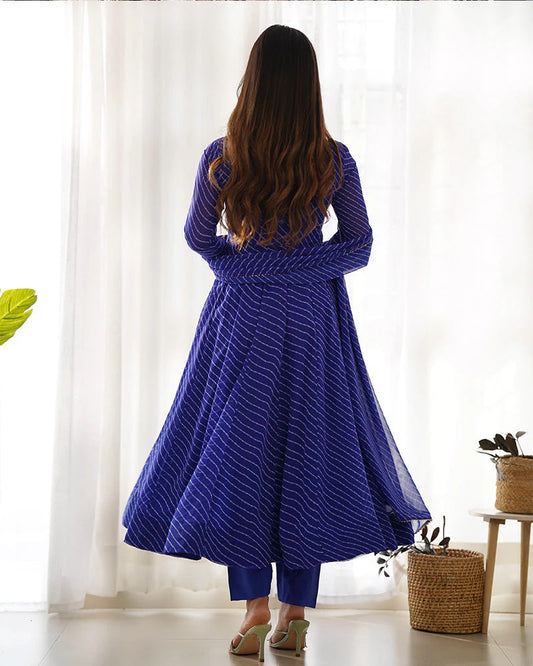Royal Blue Striped Anarkali Suit Set with Dupatta for Women | Elegant Ethnic Wear by Jagraa