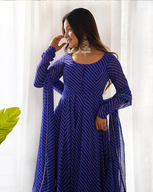 Royal Blue Striped Anarkali Suit Set with Dupatta for Women | Elegant Ethnic Wear by Jagraa
