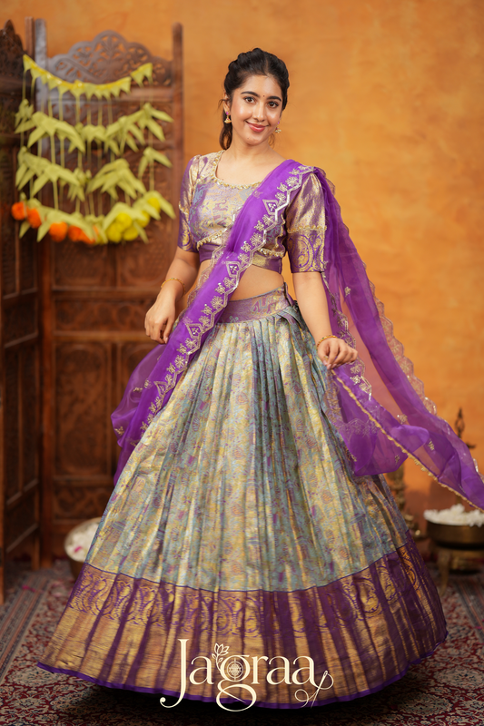 Shreeyukta Soft Silk Lehenga Set in Greyish Blue for Stylish Occasions