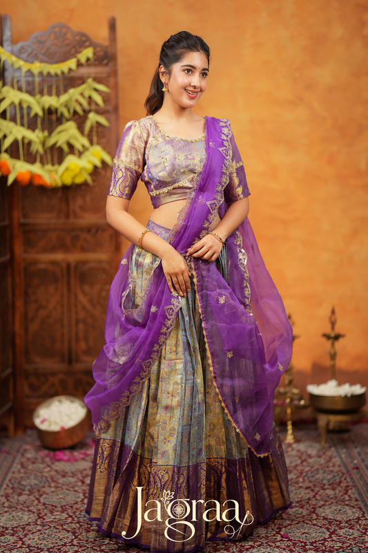 Shreeyukta Soft Silk Lehenga Set in Greyish Blue for Stylish Occasions
