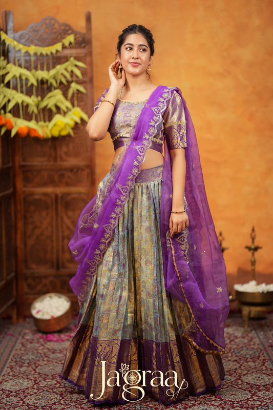 Shreeyukta Soft Silk Lehenga Set in Greyish Blue for Stylish Occasions