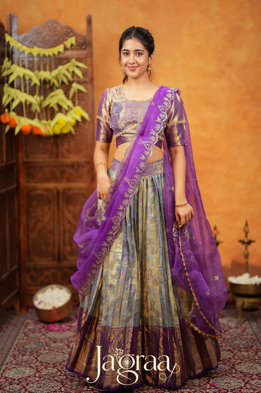 Shreeyukta Soft Silk Lehenga Set in Greyish Blue for Stylish Occasions