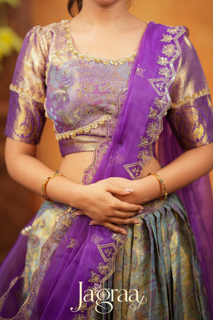 Shreeyukta Soft Silk Lehenga Set in Greyish Blue for Stylish Occasions