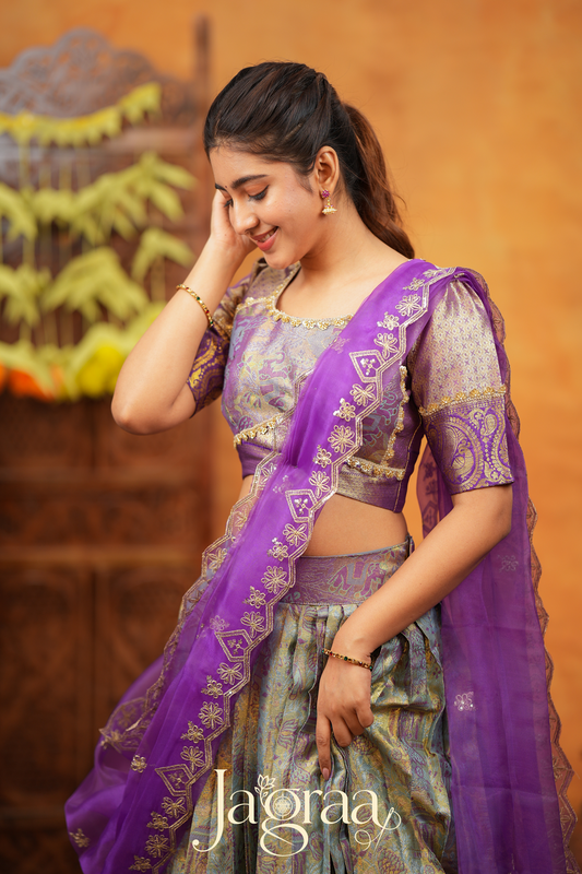Shreeyukta Soft Silk Lehenga Set in Greyish Blue for Stylish Occasions