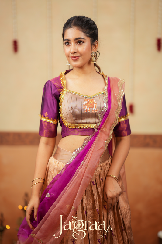 Sundari Beige / Light Copper Lehenga Set for Elegant Celebrations