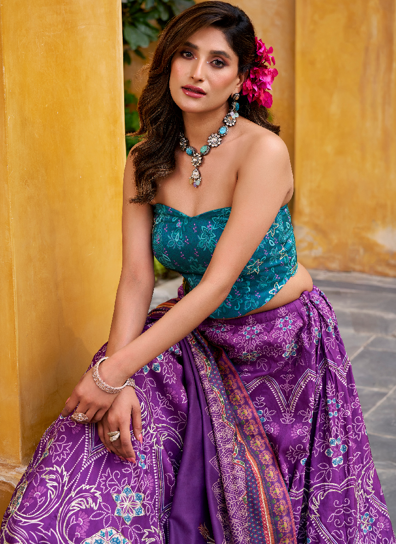 Vaishali Silk Printed With Beads Work Purple Lehenga With Fancy Choli