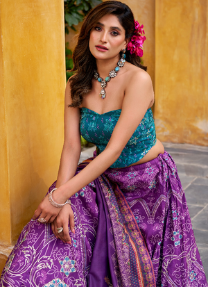 Vaishali Silk Printed With Beads Work Purple Lehenga With Fancy Choli