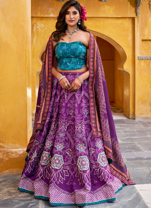 Vaishali Silk Printed With Beads Work Purple Lehenga With Fancy Choli