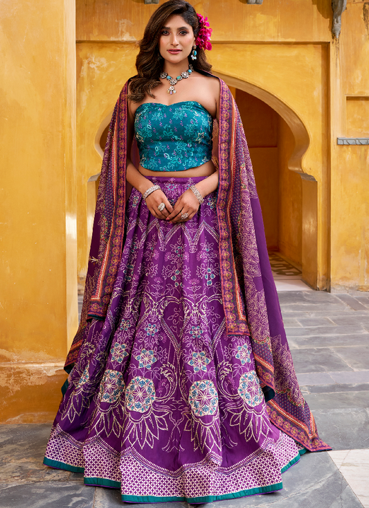 Vaishali Silk Printed With Beads Work Purple Lehenga With Fancy Choli