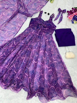 Opulent Purple Color Digital Printed Anarkali Suit