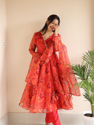 Fabulous Red Color Digital Printed Anarkali suit