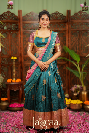 Chanchala | Teal Blue & Pink Traditional Lehenga Choli Set