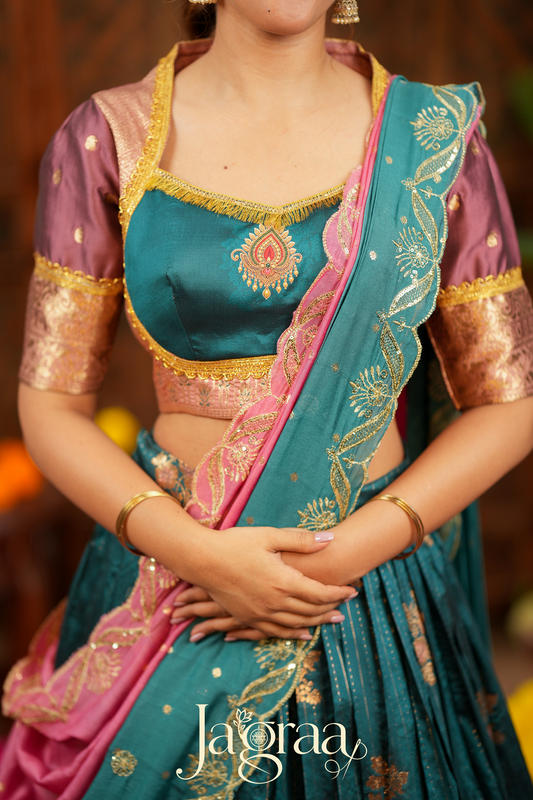 Chanchala | Teal Blue & Pink Traditional Lehenga Choli Set