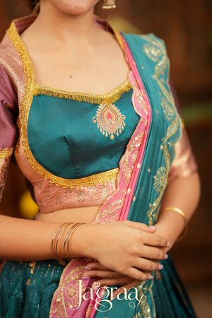Chanchala | Teal Blue & Pink Traditional Lehenga Choli Set