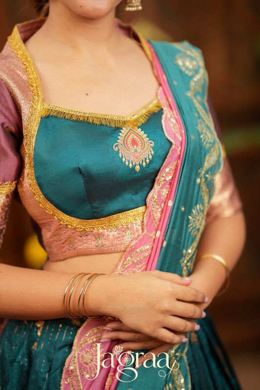 Chanchala | Teal Blue & Pink Traditional Lehenga Choli Set