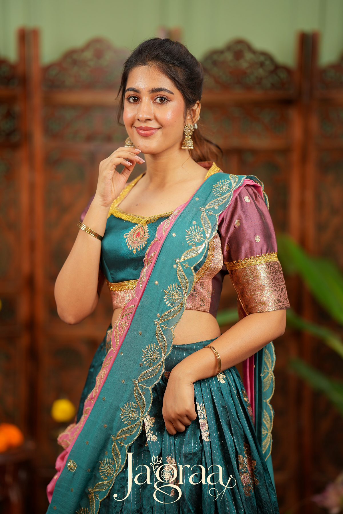 Chanchala | Teal Blue & Pink Traditional Lehenga Choli Set
