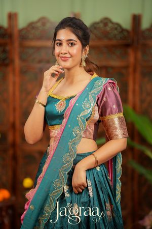 Chanchala | Teal Blue & Pink Traditional Lehenga Choli Set