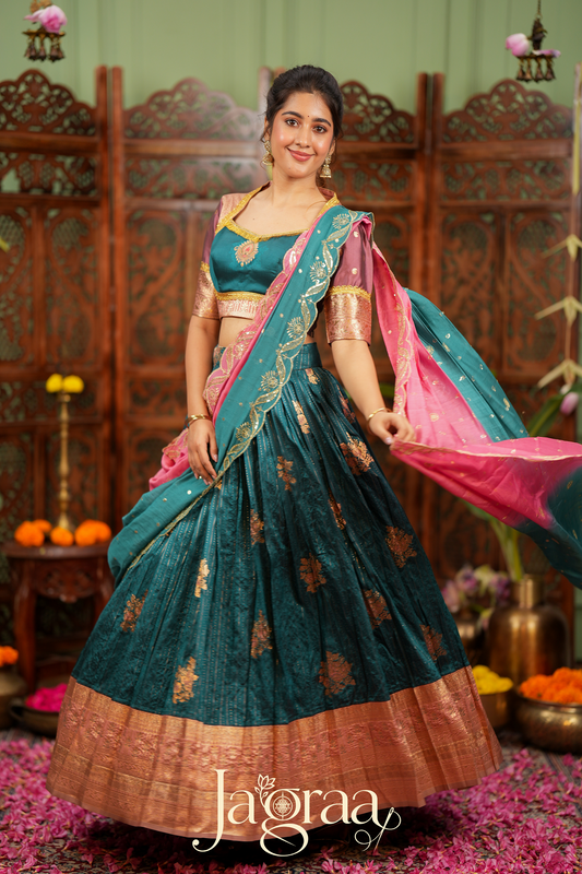 Chanchala | Teal Blue & Pink Traditional Lehenga Choli Set