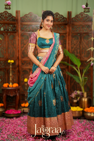 Chanchala | Teal Blue & Pink Traditional Lehenga Choli Set