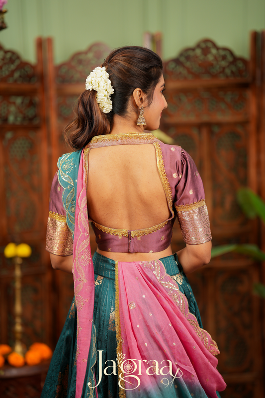 Chanchala | Teal Blue & Pink Traditional Lehenga Choli Set