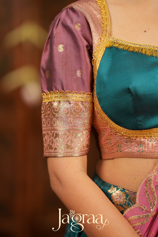 Chanchala | Teal Blue & Pink Traditional Lehenga Choli Set