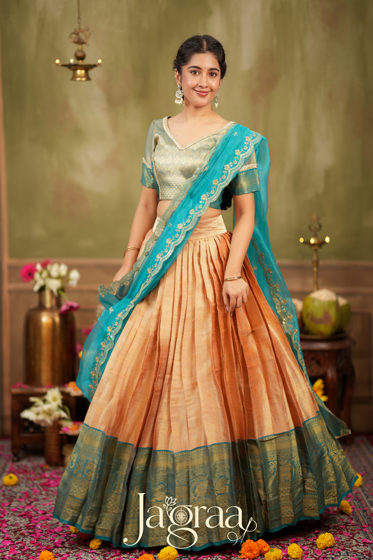 Haripriya | Golden Peach Lehenga Set for Elegant Occasions