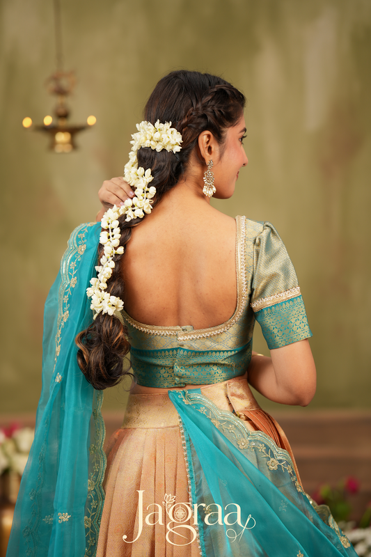 Haripriya | Golden Peach Lehenga Set for Elegant Occasions