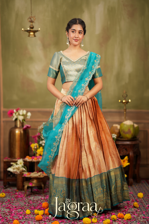 Haripriya | Golden Peach Lehenga Set for Elegant Occasions